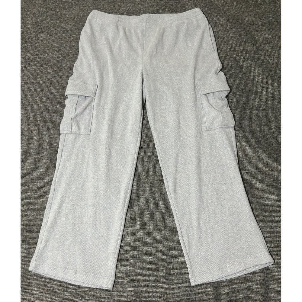 No Boundaries Womens XL Pants Gray Cargo Waffle Knit Wide Leg